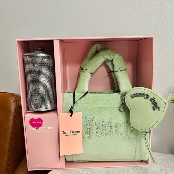 Juicy Couture Sage Green “Big Spender” 3-Piece Tote & Coin Pouch Set - New - Picture 9 of 9